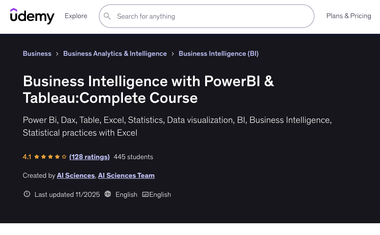 Business Intelligence with Power BI & Tableau: Complete Course
