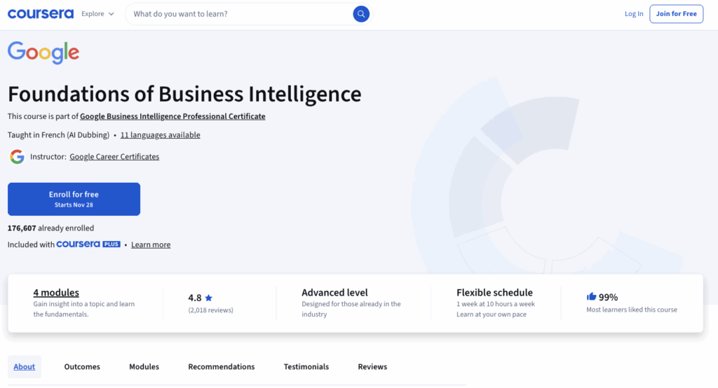 Foundations of Business Intelligence is a foundational course by Google