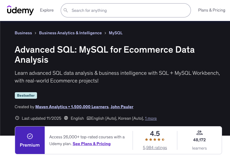 Advanced SQL: MySQL for Ecommerce Data Analysis by Maven Analytics