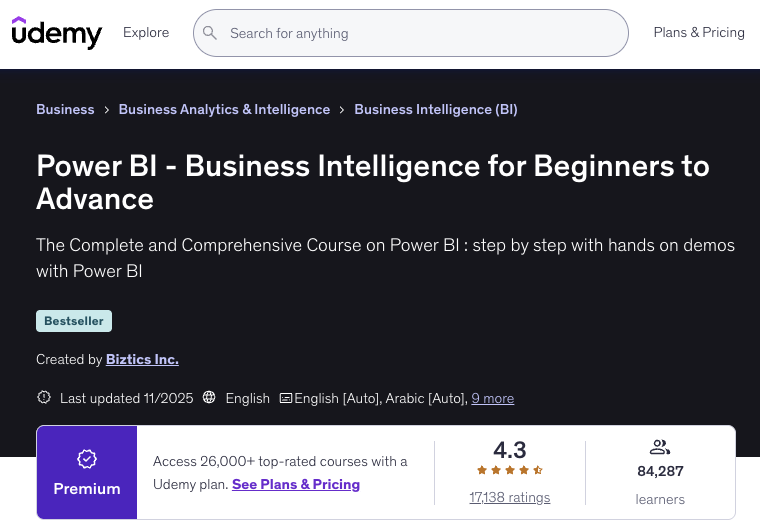 Power BI – Business Intelligence for Beginners to Advance by Biztics Inc.