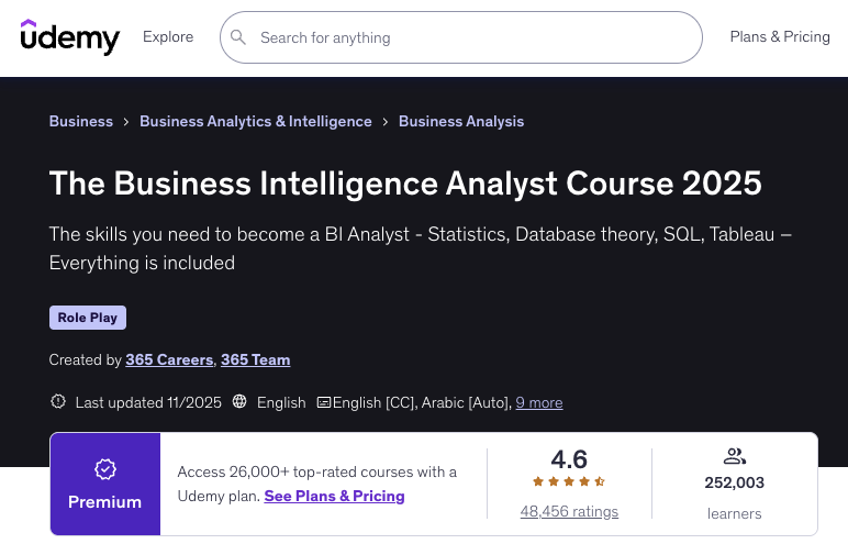 The Business Intelligence Analyst Course 2025 by 365 Careers