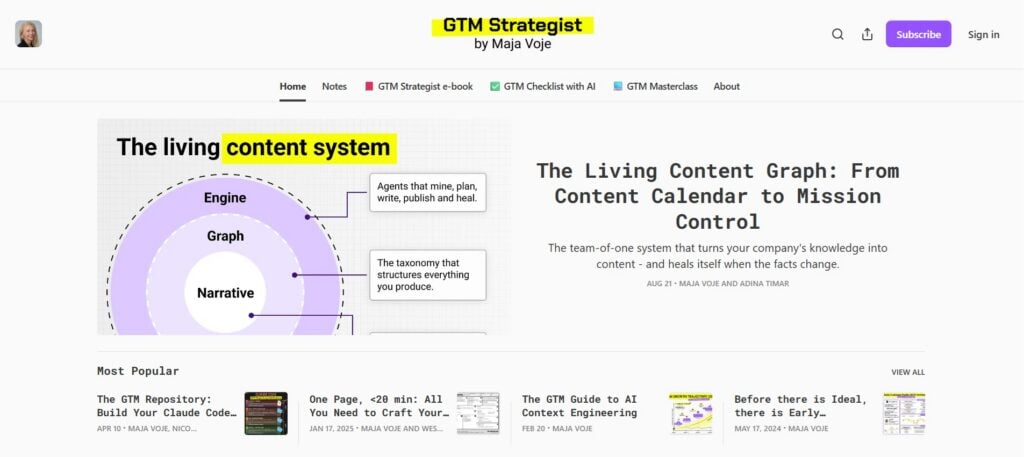 Captura de pantalla de la página web de Estratega de GTM