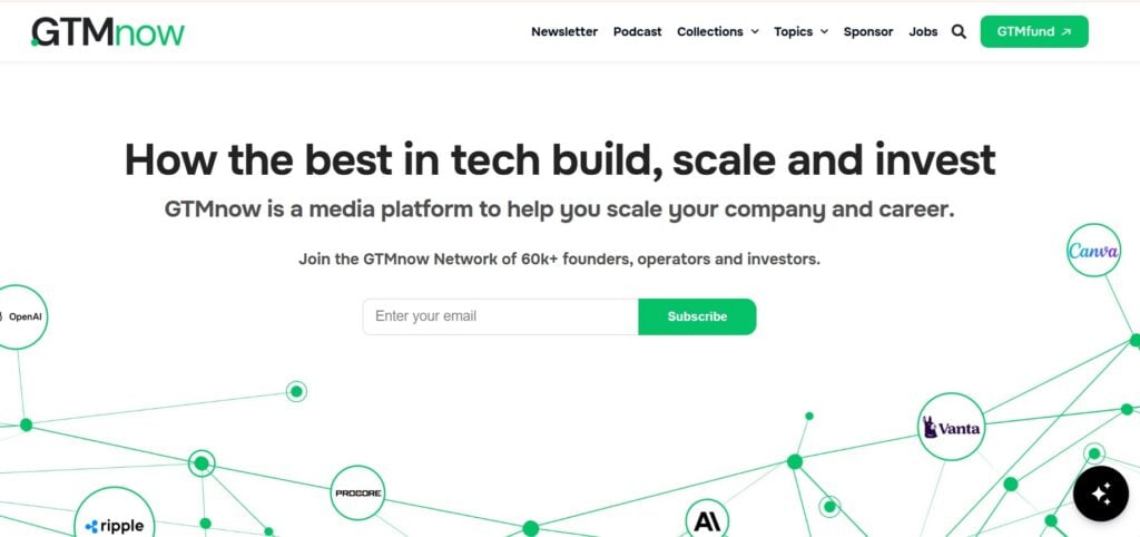The GTMnow newsletter sign up page screenshot