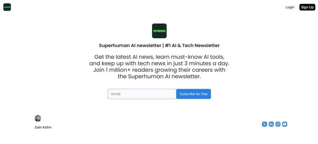 Screenshot of the sign up page for the Superhuman AI newsletter