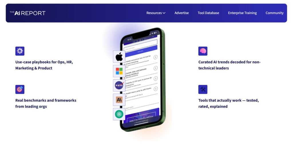 The newsletter landing page of The AI Report